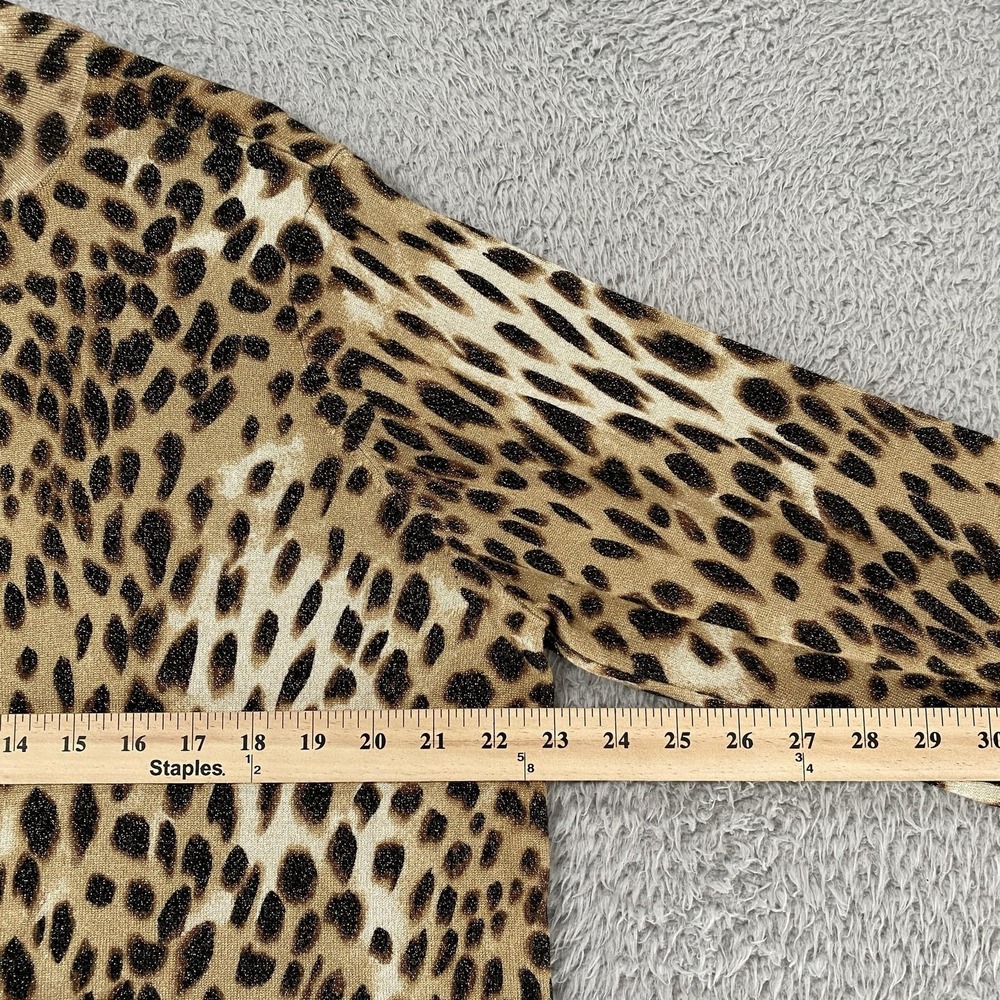 Chicos Sweater Womens 3 / XL Brown Leopard Print Glitter Mock Neck Knit Pullover - Picture 5 of 12